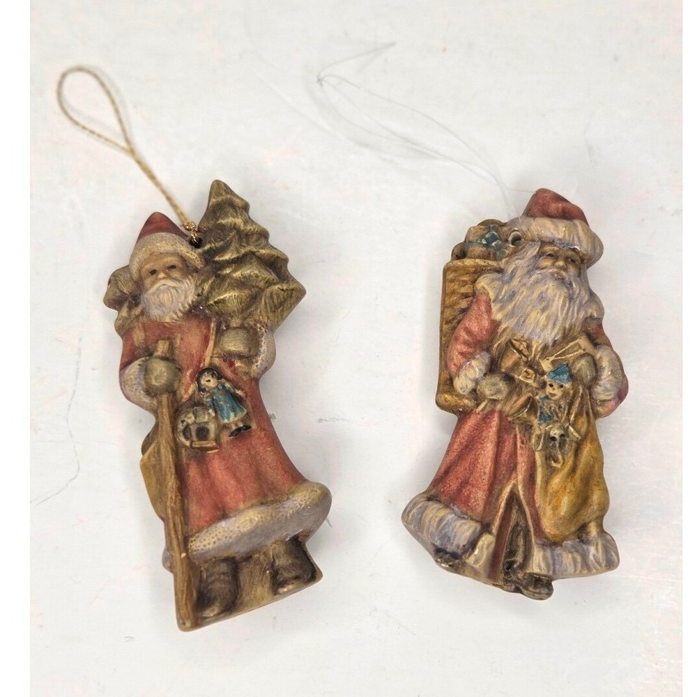 Old World Style Ceramic Santa Figurine Ornaments Signed Xindp Set Lot Of 2